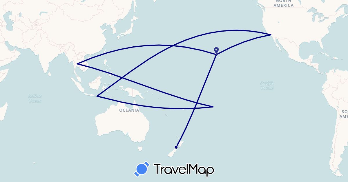 TravelMap itinerary: driving in Cook Islands, Indonesia, New Zealand, Thailand, United States (Asia, North America, Oceania)